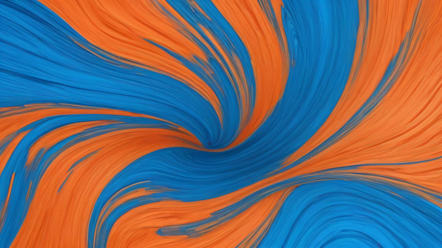 Brush stroke texture with organic flowing patterns salmon-orange and bright blue colors intertwining captured from a dutch angle perspective high-quality ultra-realistic cinematic 8K UHD high resolution sharp and detail