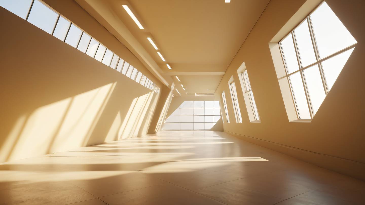Smooth flowing light rays passing through geometric windows casting dynamic shadows in bright ochre and off-white tones captured from a 45-degree angle high-quality ultra-realistic cinematic 8K UHD high resolution sharp and detail Smooth flowing light rays passing through geometric windows casting dynamic shadows in bright ochre and off-white tones captured from a 45-degree angle high-quality ultra-realistic cinematic 8K UHD high resolution sharp and detail