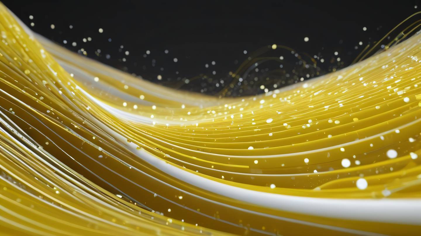 Flowing data stream visualization represented by elegant curved lines and dots in bright yellow and white tones captured from a side perspective high-quality ultra-realistic cinematic 8K UHD high resolution sharp and detail
