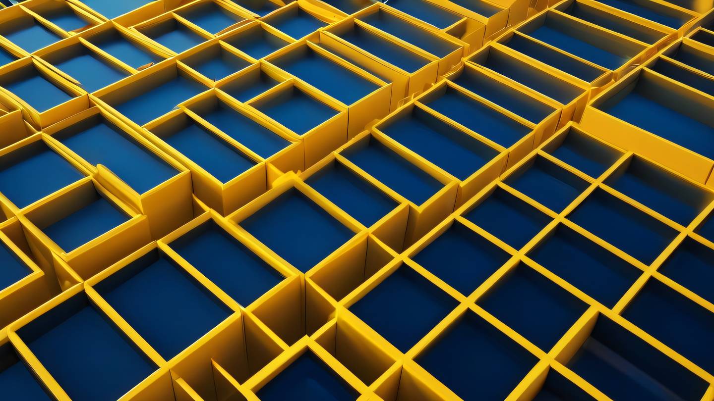 Geometric patterns flowing and transforming across different sized rectangular frames rendered in sunshine yellow and sapphire blue gradient captured from 45-degree angle high-quality ultra-realistic cinematic 8K UHD high resolution sharp and detail Geometric patterns flowing and transforming across different sized rectangular frames rendered in sunshine yellow and sapphire blue gradient captured from 45-degree angle high-quality ultra-realistic cinematic 8K UHD high resolution sharp and detail