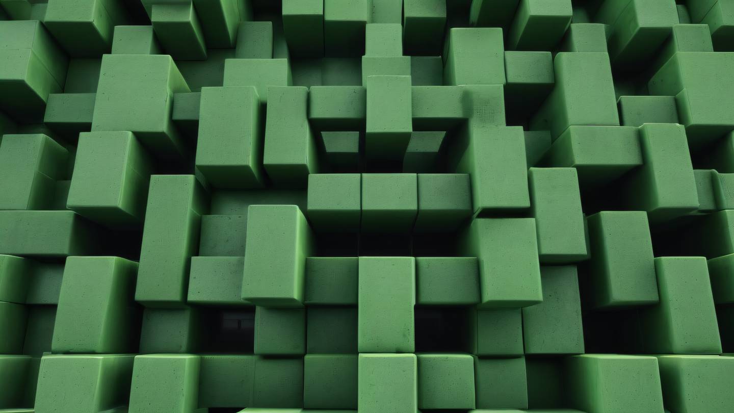 A minimalist abstract geometric sculpture representing interface connections made of bright green and black colored concrete blocks interconnected in a modular pattern viewed from a low angle perspective high-quality ultra-realistic cinematic 8K UHD high resolution sharp and detail A minimalist abstract geometric sculpture representing interface connections made of bright green and black colored concrete blocks interconnected in a modular pattern viewed from a low angle perspective high-quality ultra-realistic cinematic 8K UHD high resolution sharp and detail