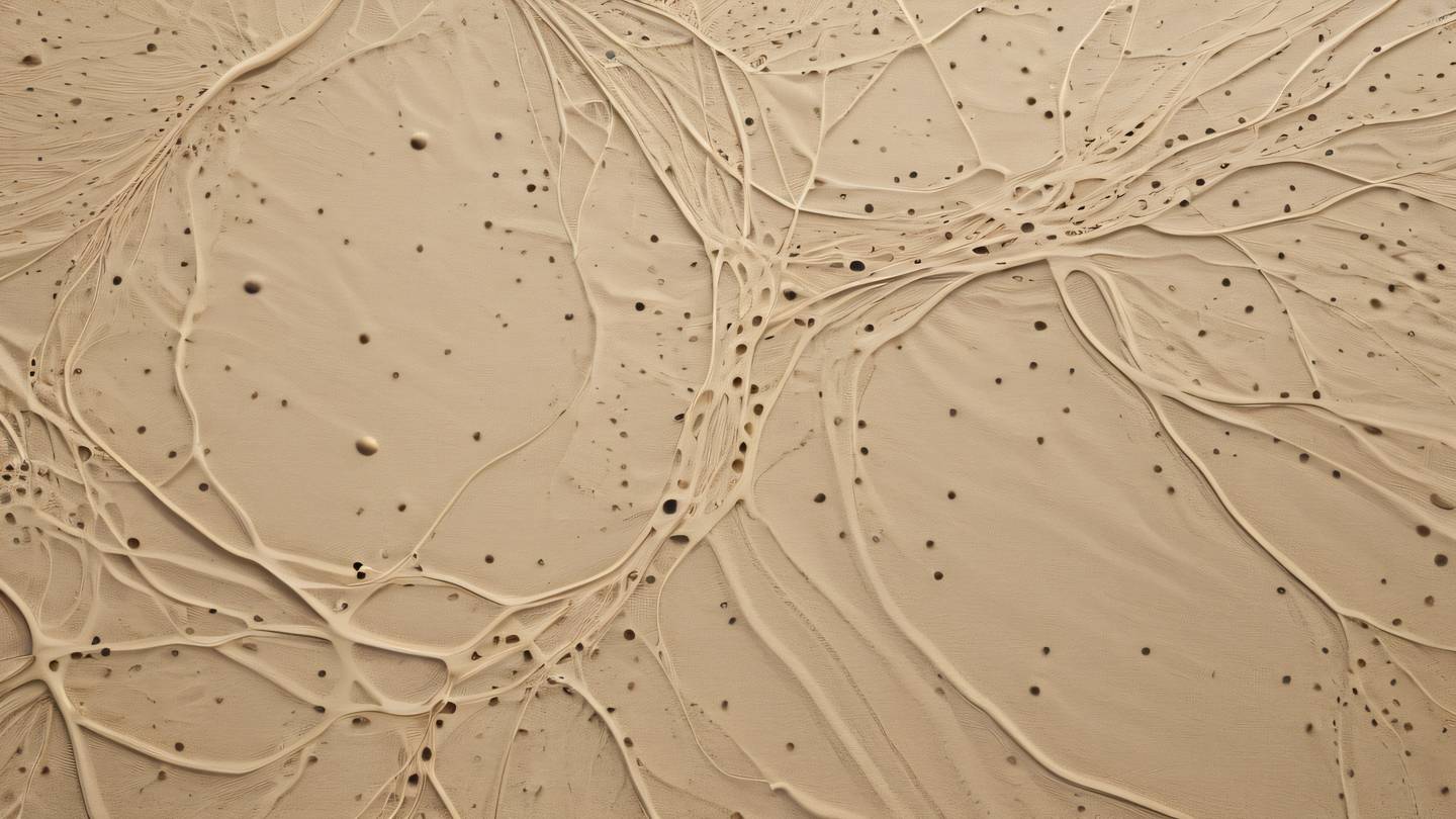 An organic flowing pattern resembling a network or constellation with sand and neutral colors blending smoothly together captured from a top-down perspective high-quality ultra-realistic cinematic 8K UHD high resolution sharp and detail