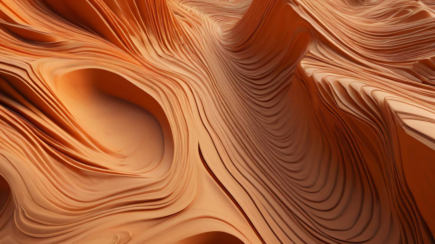 A series of precise geometric shapes flowing into an abstract pattern rendered in bright orange and sand colors with black elements viewed from a bird's eye perspective high-quality ultra-realistic cinematic 8K UHD high resolution sharp and detail