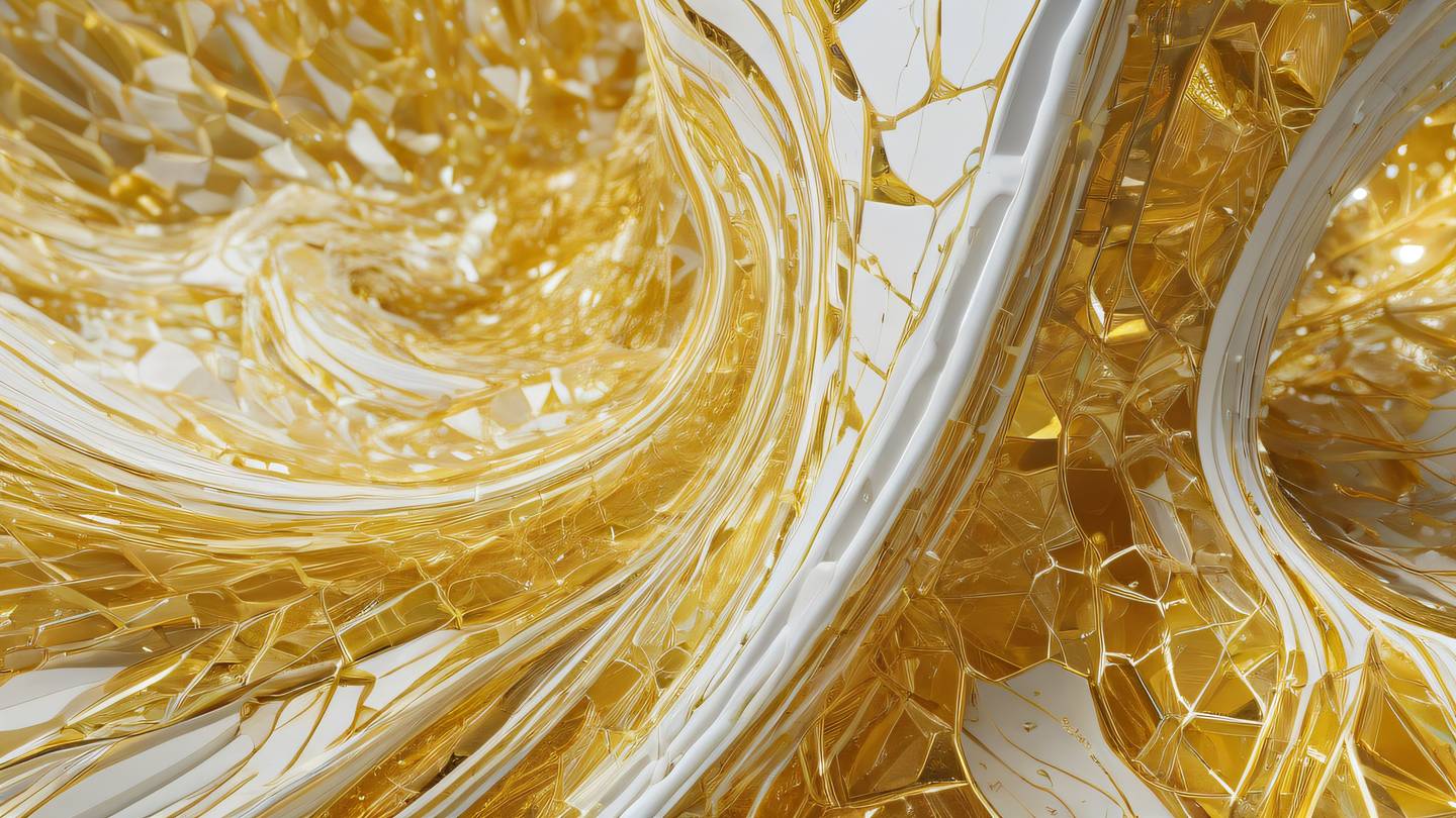 Dynamic crystalline structures in bright gold and white flowing and transforming in abstract patterns representing data transformation and processing high-quality ultra-realistic cinematic 8K UHD high resolution sharp and detail