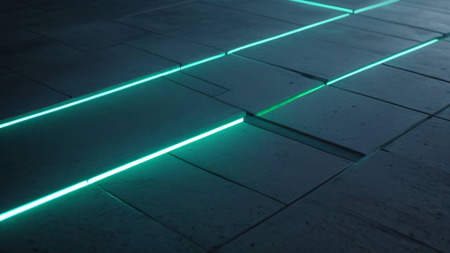Modern concrete texture with elegant neon green and blue lighting accents casting shadows across geometric surfaces photographed from an oblique angle high-quality ultra-realistic cinematic 8K UHD high resolution sharp and detail