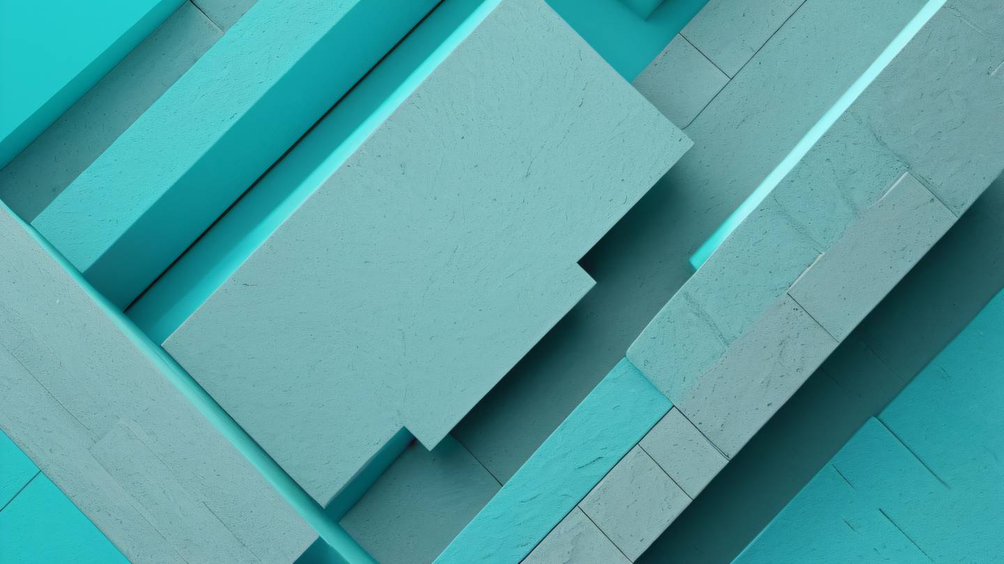Abstract minimalist composition with clean geometric shapes featuring bright turquoise and stone textures creating depth and movement captured from a bird's eye view high-quality ultra-realistic cinematic 8K UHD high resolution sharp and detail