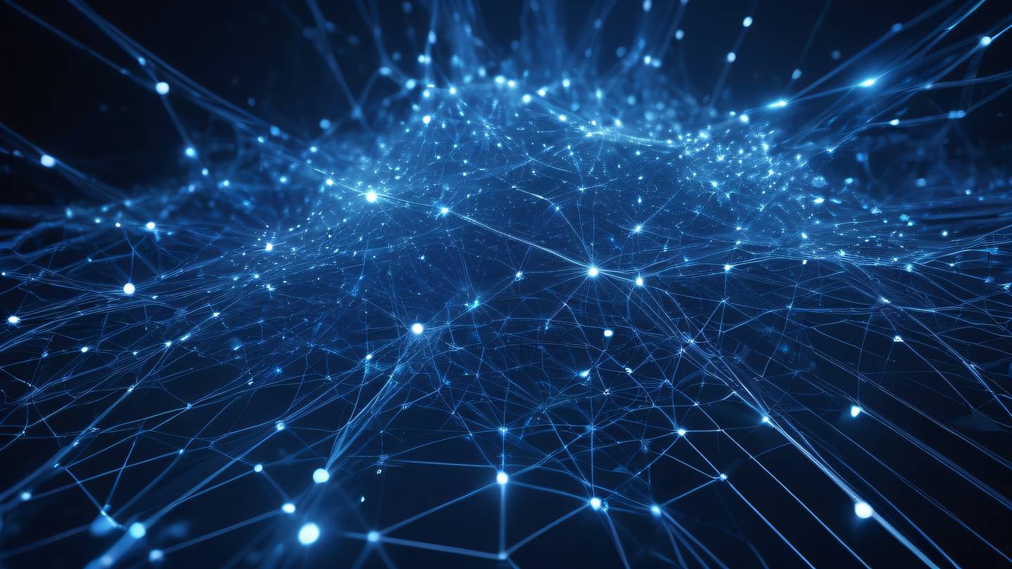 Abstract technological network visualization with flowing light particles and connecting nodes in bright indigo and silver colors geometric patterns representing distributed systems ultra-realistic cinematic 8K high resolution sharp and detailed Abstract technological network visualization with flowing light particles and connecting nodes in bright indigo and silver colors geometric patterns representing distributed systems ultra-realistic cinematic 8K high resolution sharp and detailed