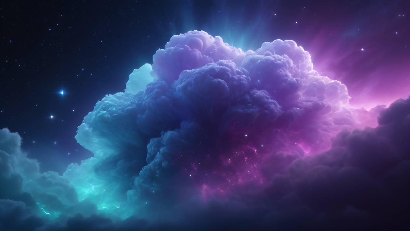 Nebular cloud formation in bright gem tones of purple and teal representing data flow and system monitoring ethereal wisps and streams of energy high-quality ultra-realistic cinematic 8K UHD Nebular cloud formation in bright gem tones of purple and teal representing data flow and system monitoring ethereal wisps and streams of energy high-quality ultra-realistic cinematic 8K UHD