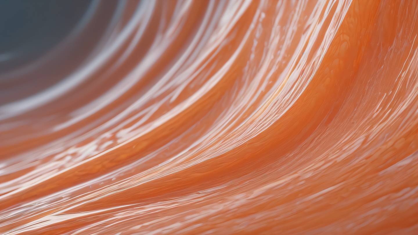 A tranquil abstract composition of flowing water elements in salmon-orange and peach colors photographed from a diagonal perspective showing depth and movement high-quality ultra-realistic cinematic 8K UHD high resolution sharp and detail