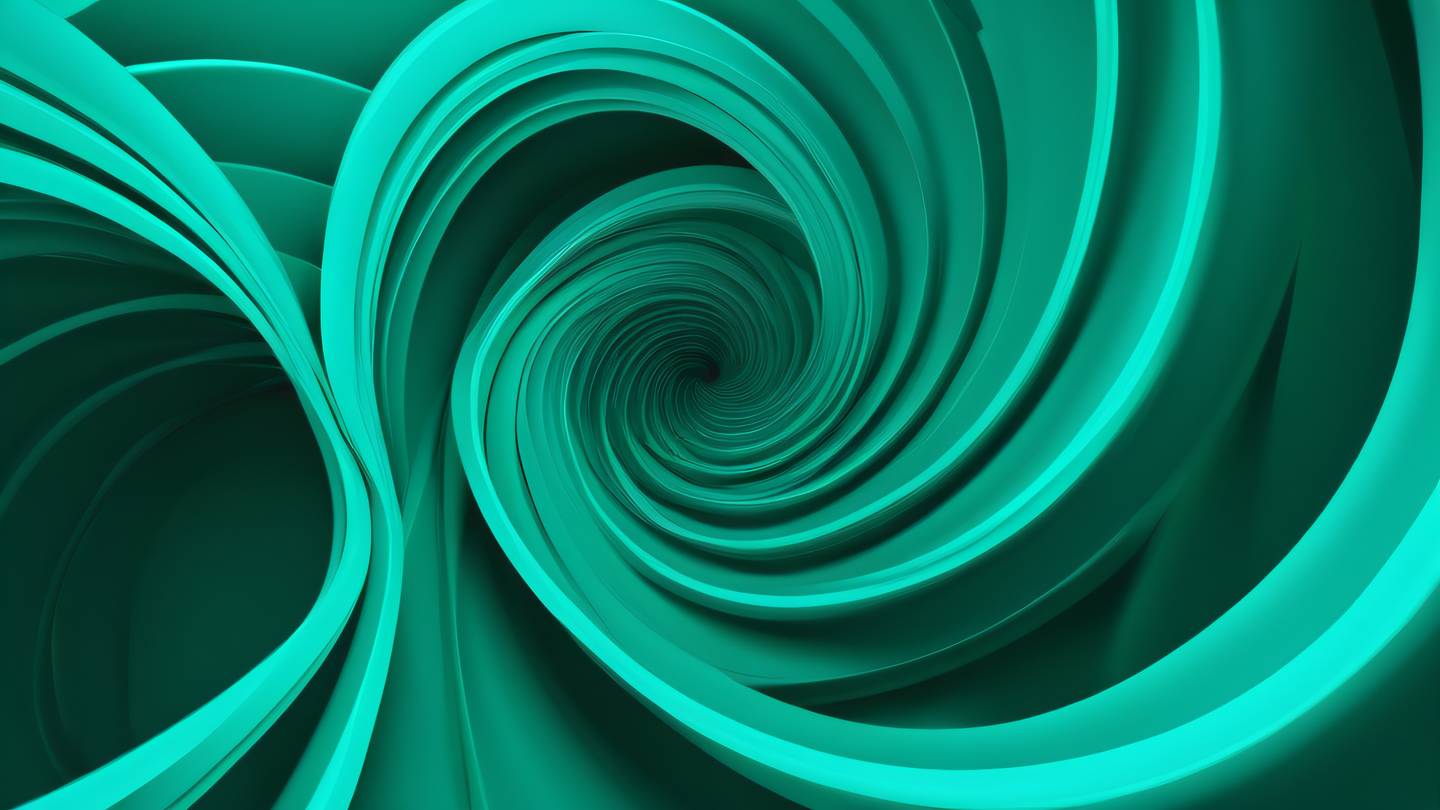 Dynamic abstract composition of interlocking curved shapes in bright turquoise and emerald green colors captured from low angle perspective representing the concept of modularity and extensibility high-quality ultra-realistic cinematic 8K UHD high resolution sharp and detail