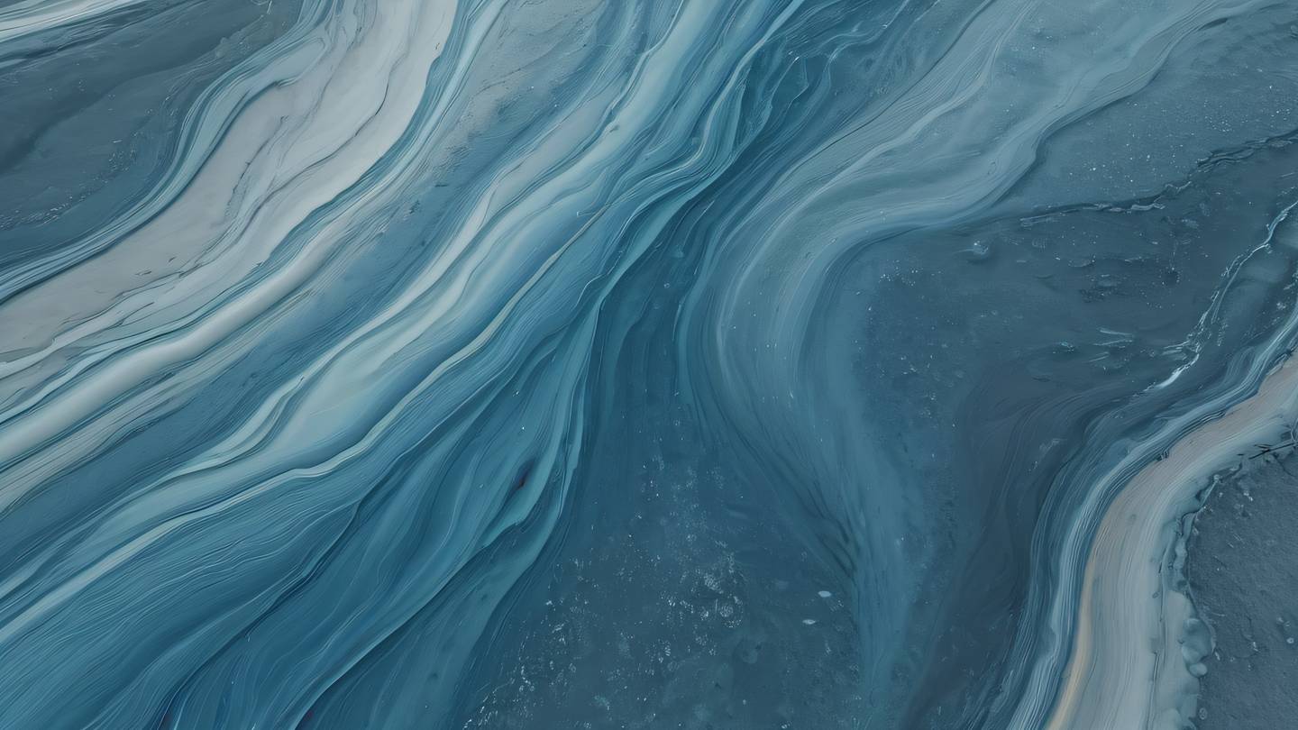 Abstract fluid art showing smooth flowing streams in October mist and stone blue colors merging and separating like data streams captured from a diagonal angle high-quality ultra-realistic cinematic 8K UHD high resolution sharp and detail