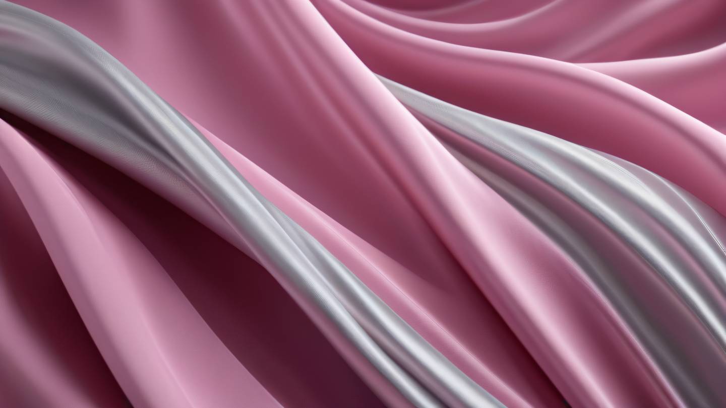 Flowing abstract waves of pink and silver intertwined in a soft fabric texture pattern high-quality ultra-realistic cinematic 8K UHD high resolution sharp and detail