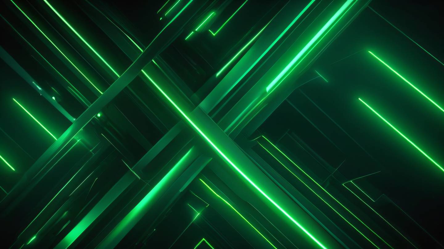 Dynamic abstract composition featuring dark green geometric shapes with neon green energy lines flowing through them ultra-realistic cinematic quality 8K UHD high resolution sharp and detailed