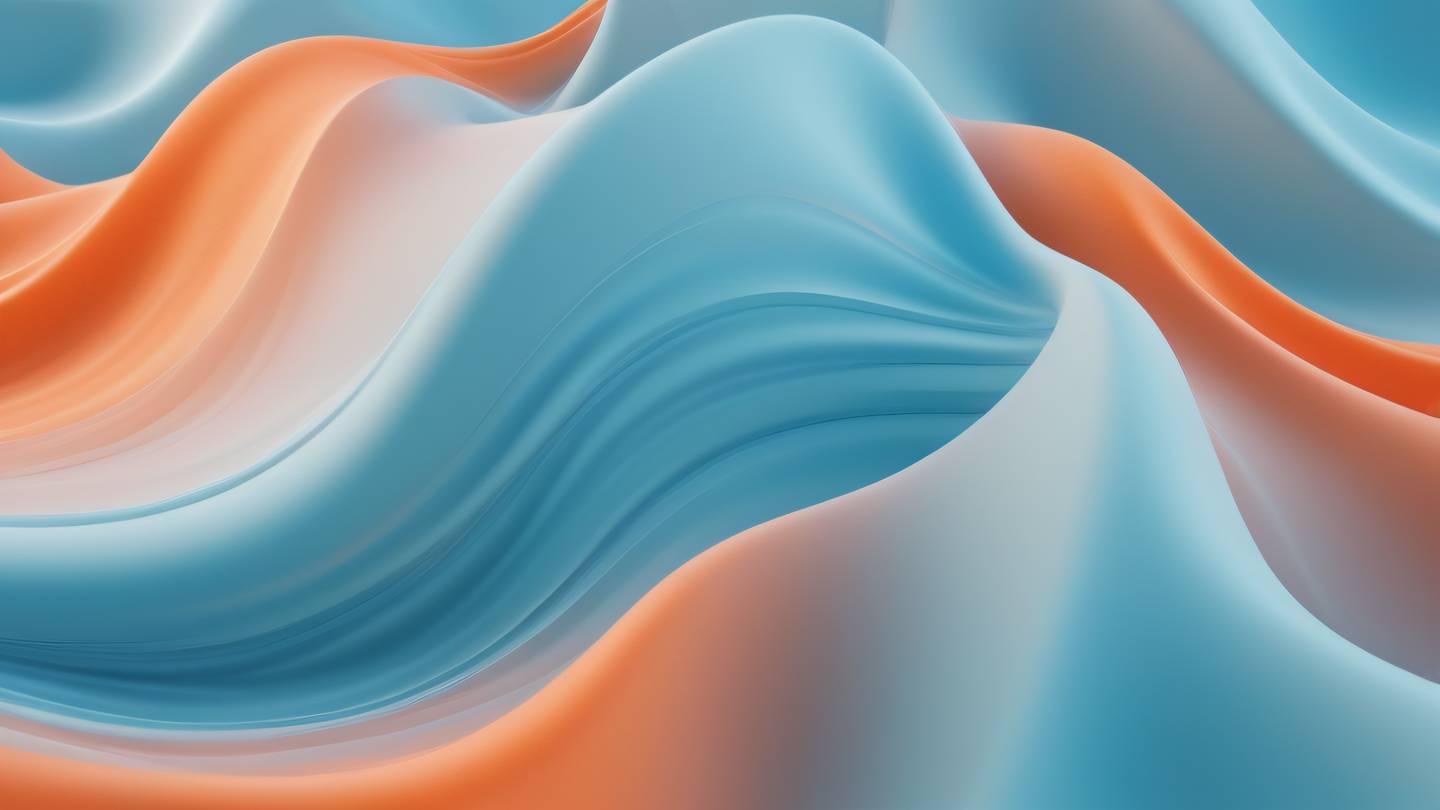 Abstract flowing shapes resembling waves and curves featuring baby blue and salmon-orange gradients creating a sense of motion and fluidity captured from a top-down perspective high-quality ultra-realistic cinematic 8K UHD high resolution sharp and detail