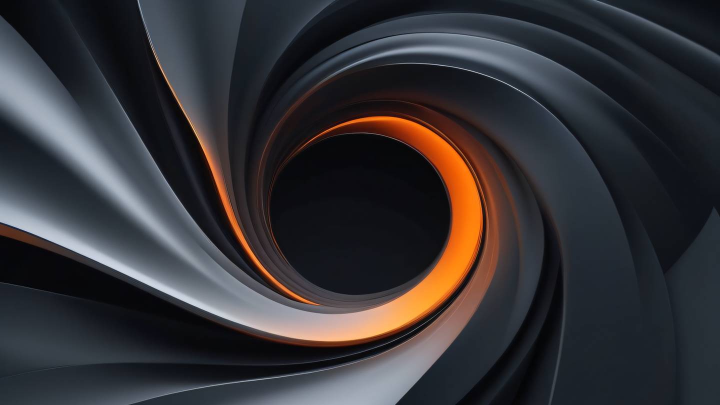 Abstract flowing shapes representing testing and validation concepts using bright silver and orange gradient transitions sharp contrast between light and dark elements overhead drone shot perspective high-quality ultra-realistic cinematic 8K UHD high resolution sharp and detail