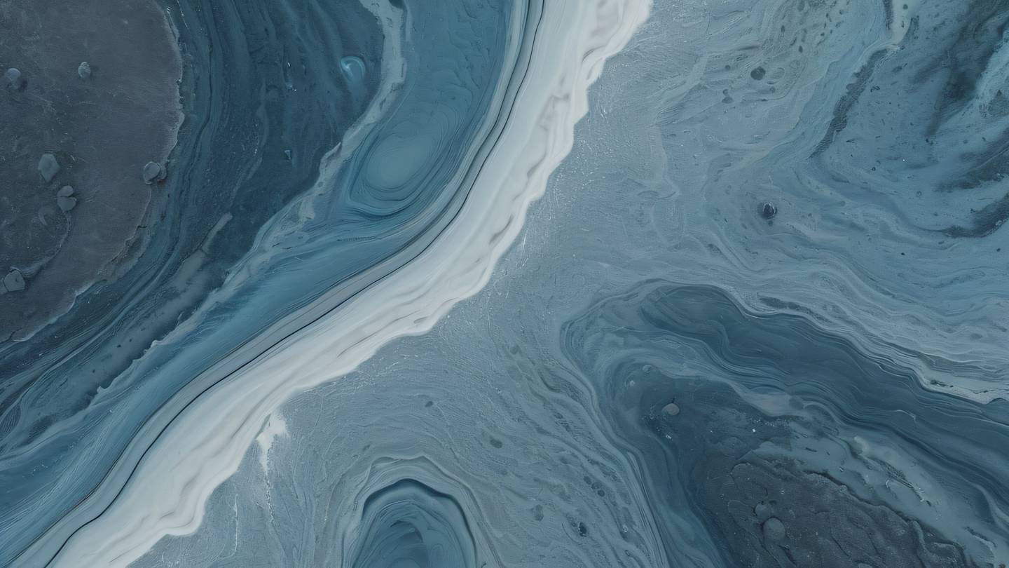 Abstract fluid art with flowing layers of dusty blue and concrete colors resembling a modern design palette ultra-realistic cinematic lighting 8K resolution overhead drone shot showing the entire composition high-quality sharp details